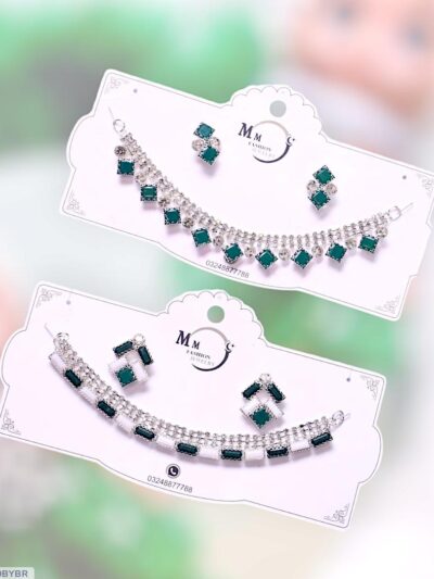 Funky Silver Plated Crystal Necklace Set for Women