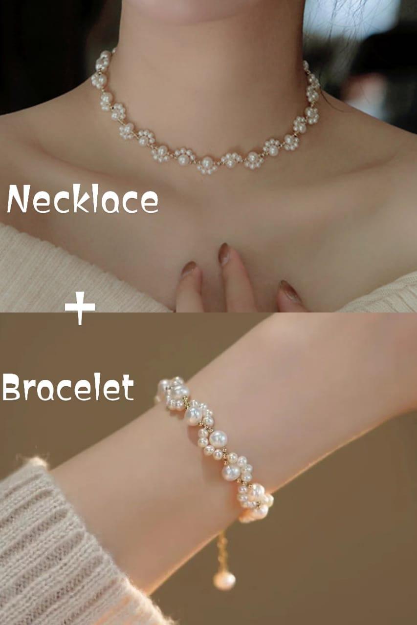 Elegant Gold-Plated Pearl Necklace & Bracelet Set for Women - Image 2