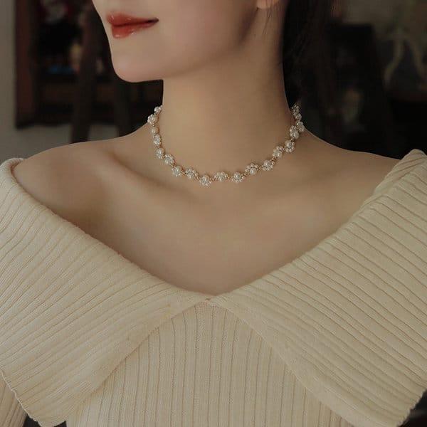 Elegant Gold-Plated Pearl Necklace & Bracelet Set for Women - Image 3