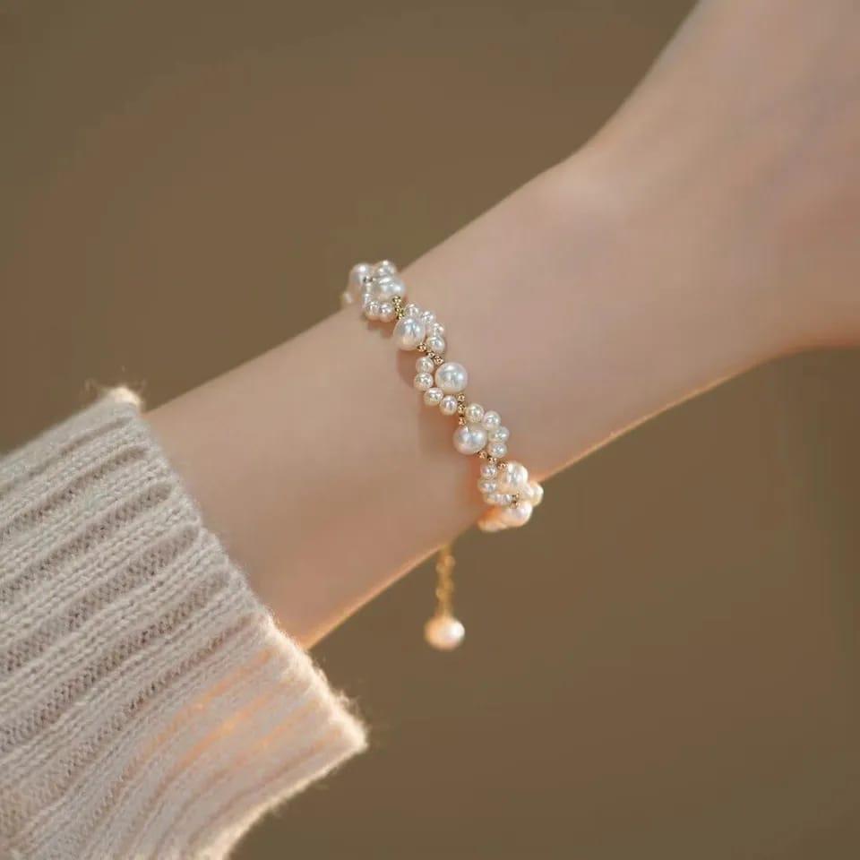 Elegant Gold-Plated Pearl Necklace & Bracelet Set for Women - Image 4