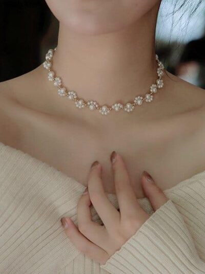 Elegant Gold-Plated Pearl Necklace & Bracelet Set for Women
