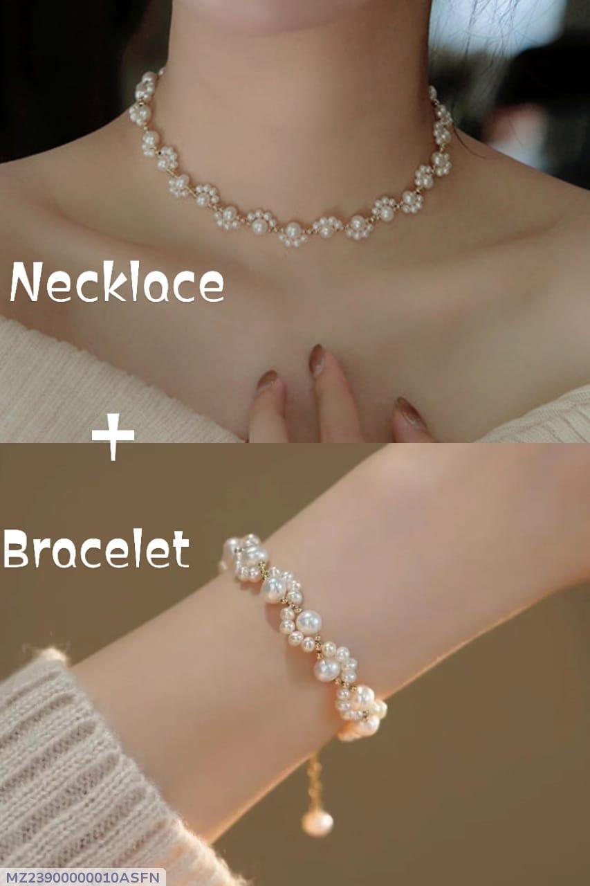 Elegant Gold-Plated Pearl Necklace & Bracelet Set for Women - Image 7
