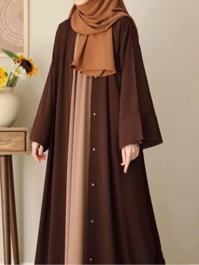 Elegant Georgette Plain Full Abaya for Women with Matching Stoller - Brown