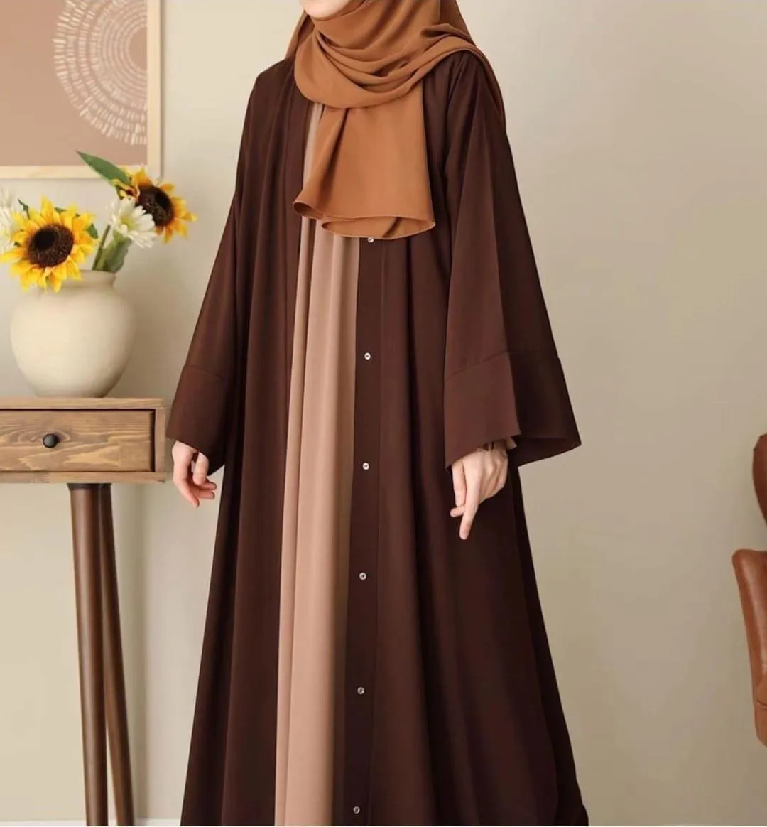 Elegant Georgette Plain Full Abaya for Women with Matching Stoller - Brown