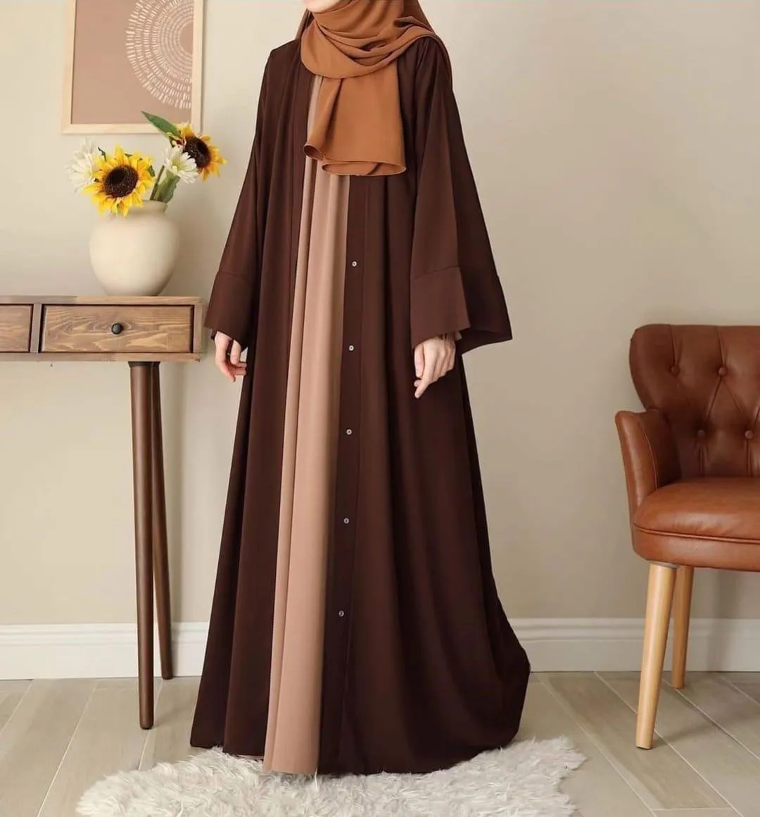 Elegant Georgette Plain Full Abaya for Women with Matching Stoller - Brown - Image 3