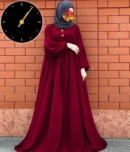 Maroon Georgette Plain Maxi Abaya with Matching Stroller for Women - Elegant Full-Length Ban Collar Design