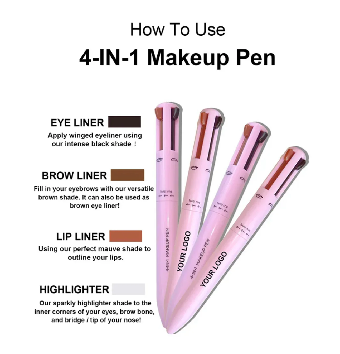 4-in-1 Multi-Function Makeup Pen - Lip Liner, Eyeliner, Brow Shaper & Highlighter - Image 2