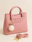 Girls’ Premium Leather Plain Shoulder Bag - Stylish Pink Handbag for Daily & Casual Use