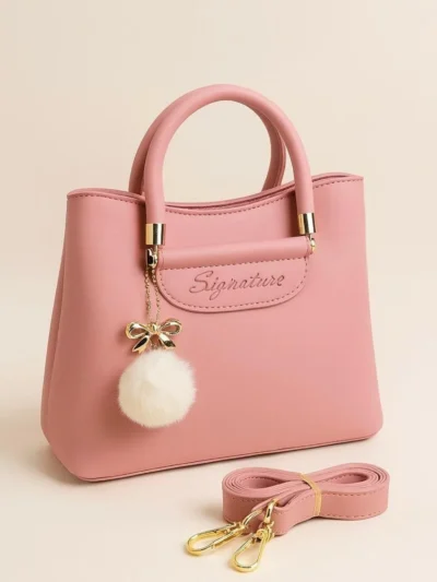 Girls’ Premium Leather Plain Shoulder Bag - Stylish Pink Handbag for Daily & Casual Use