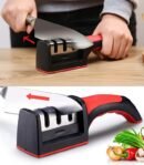 3-in-1 Knife Sharpener with Ceramic Peeler – 3 Stage Diamond Coated Kitchen Knife Sharpener with Non-Slip Base | Coarse, Fine & Polishing Sharpening Tool