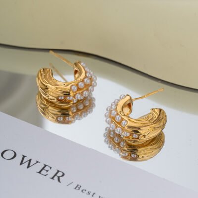 ZJX-169 Pearl Bali Earrings – Elegant Korean Style Gold Plated Pearl Drop Earrings for Women | Fashion Jewelry for Daily & Party Wear