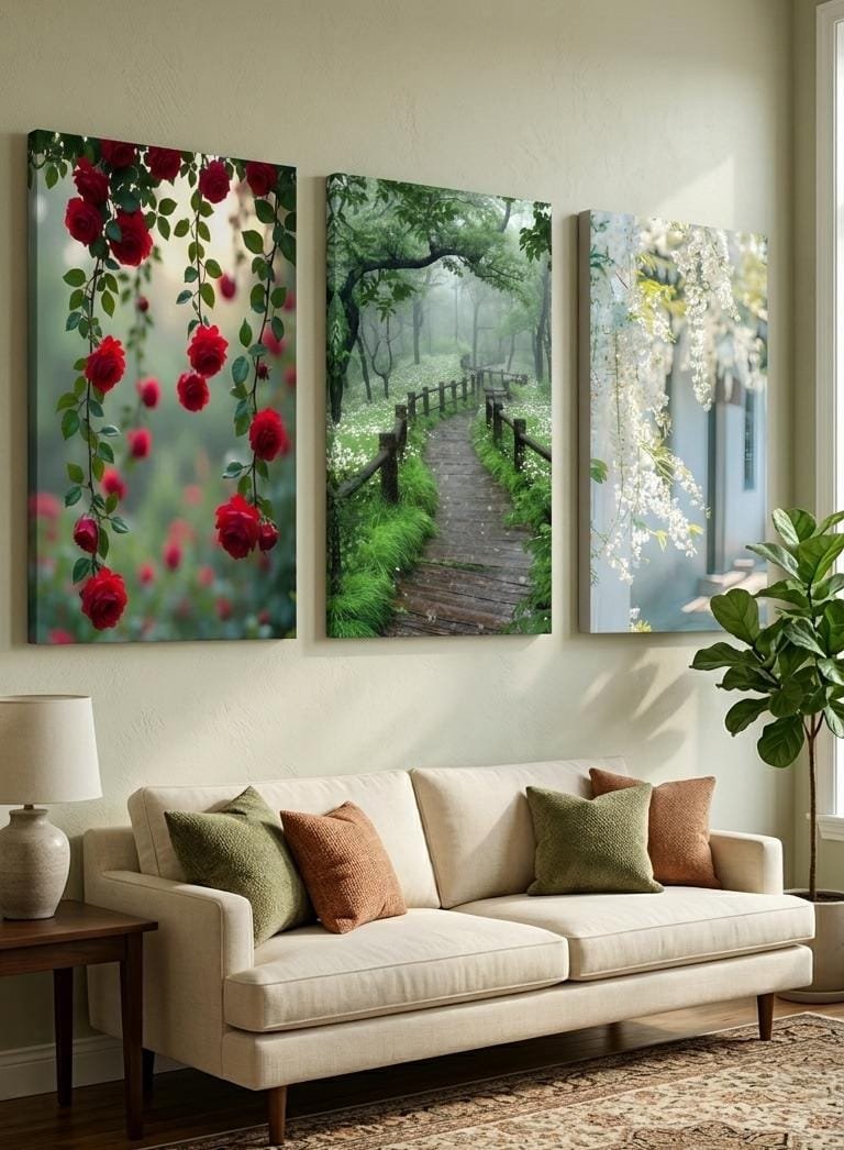 3 Pcs Wooden Sticky Wall Frames Set – 8x11 Inch Decorative Wall Art Tiles with Adhesive Tape | Modern Wall Decor for Living Room, Bedroom & Office