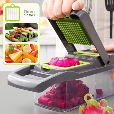 16 Pcs Vegetable Chopper Set – Manual Food Chopper, Onion Cutter, Slicer, Dicer, Grater & Potato Cutter with Handle – Multi-Function Kitchen Tool