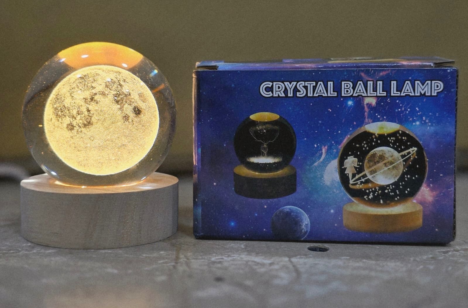 USB LED Galaxy Crystal Ball Lamp 3D Planet Moon Night Light – Decorative Bedroom Lamp, Kids Gift, USB Powered Ambient Light (Random Design) - Image 2
