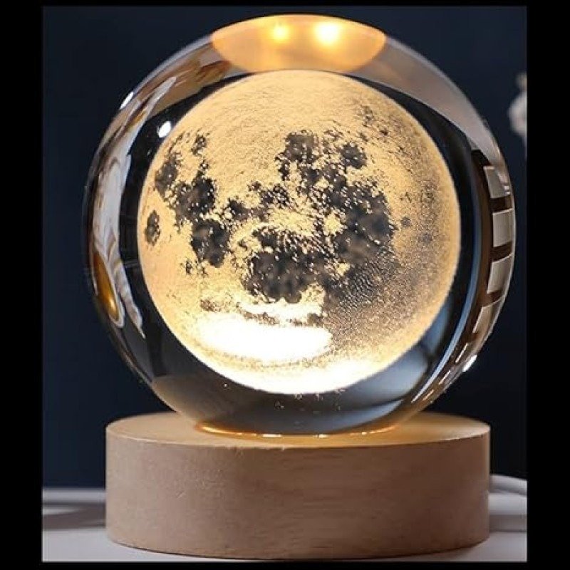 USB LED Galaxy Crystal Ball Lamp 3D Planet Moon Night Light – Decorative Bedroom Lamp, Kids Gift, USB Powered Ambient Light (Random Design) - Image 5