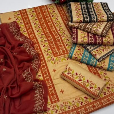 Embroidered Lawn Suit for Women - Computer Embroidery Shirt, Lawn Trouser & Chiffon Dupatta