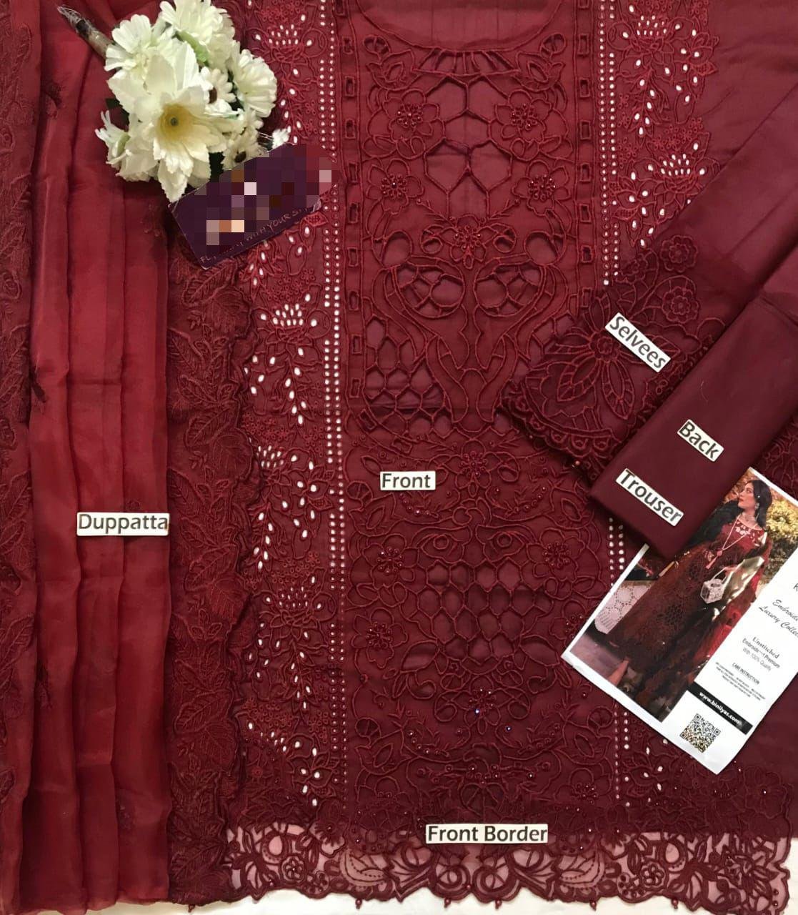 Bin Ilyas Luxury Lawn Embroidered Suit with Organza Dupatta Article 2 - Image 3