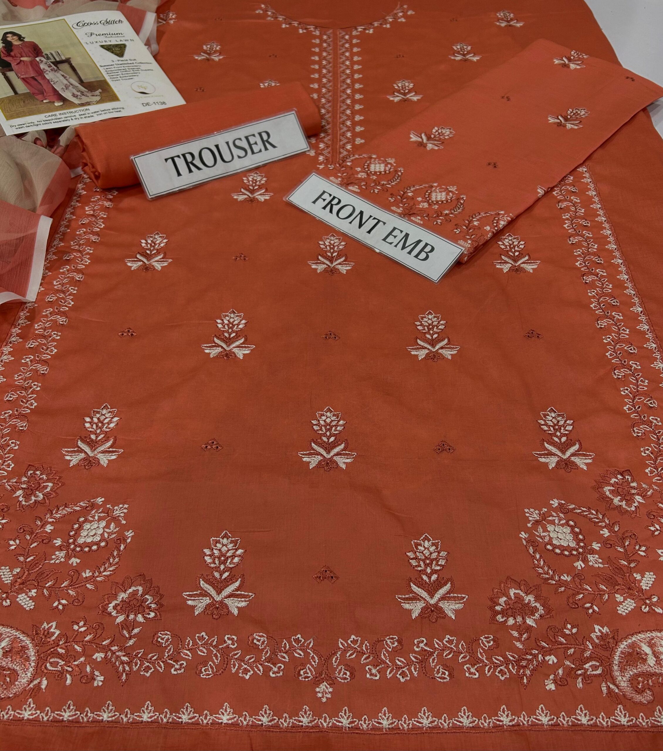 Cross Stitch 3PC Embroidered Lawn Suit – Premium Air-Jet Fabric (D#1138) - Image 6